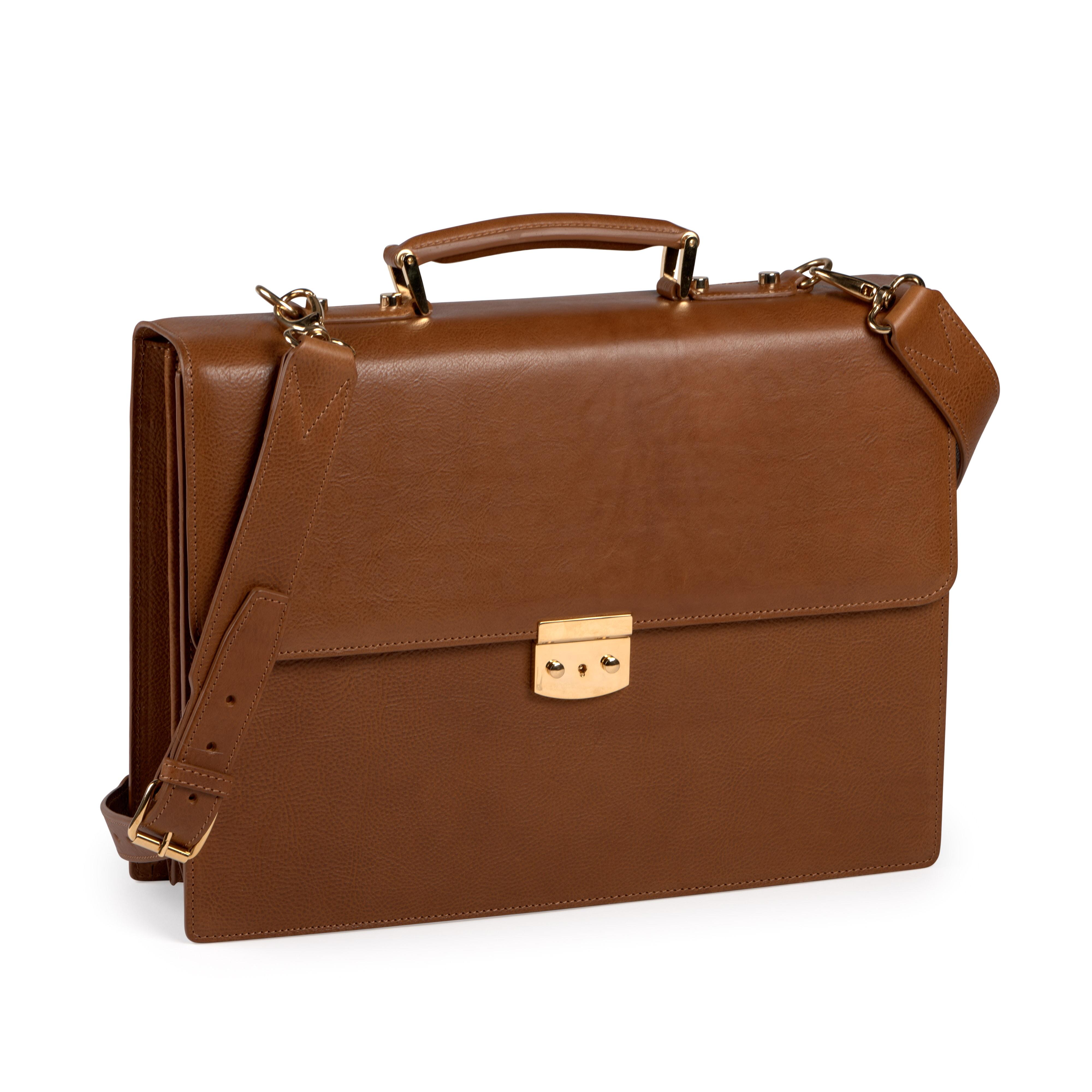 Leather Three Folder Briefcase with Strap